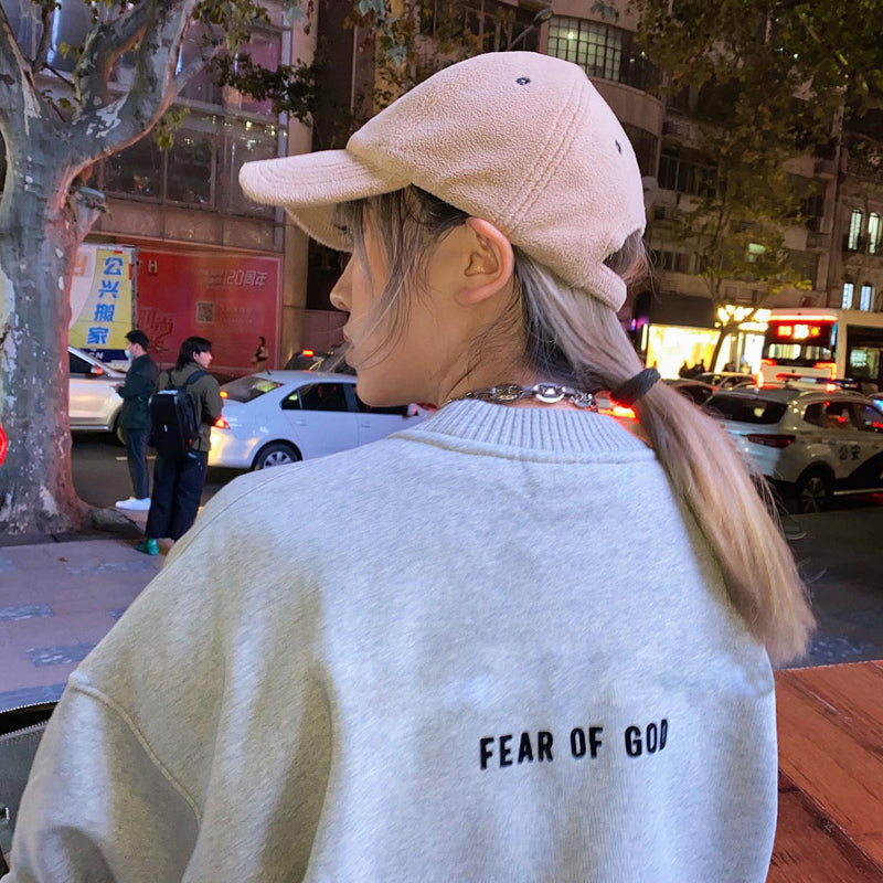 세나 /  FEAR OF GOD FOG 연명 하이 스트리트 타이드 브랜드 플로킹 프린트 레터 루즈 라운드 넥 스웨터
