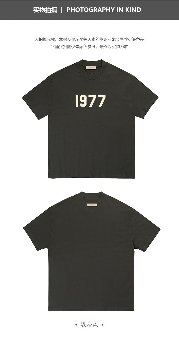세나 / FOG ESSENTIALS 여덟 번째 시즌 더블 라인 하이 스트리트 루즈 캐주얼 1977 프린트 반팔 티셔츠 조수 브랜드