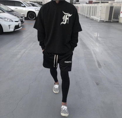 세나 /  FOG ESSENTIALS FEAR OF GOD 이중선 문자 하이 스트리트 스포츠 캐주얼 반바지 남성 조수