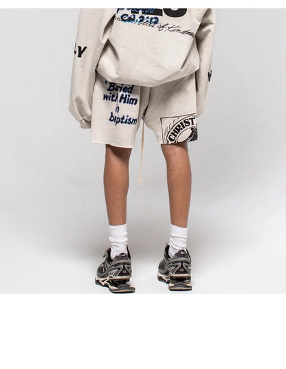 세나 /  RRR123 FOG FEAR OF GOD 하이 스트리트 루스 캐주얼 프린트 Holy Jesus Washing Shorts