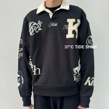 37도 / KITH Nelson Colared Pullover 레터링 지도자수 폴로 맨투맨