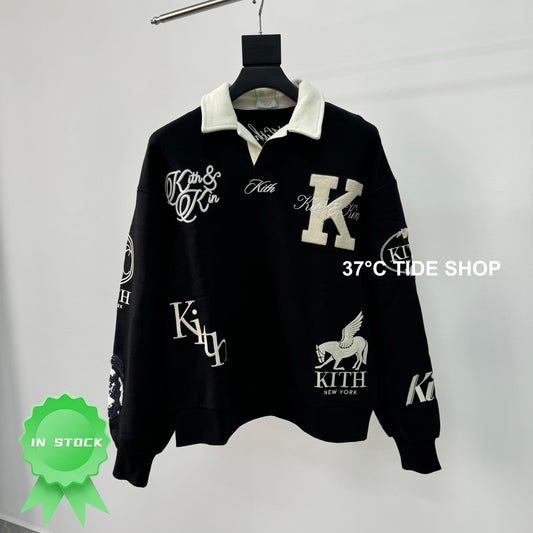 37도 / KITH Nelson Colared Pullover 레터링 지도자수 폴로 맨투맨