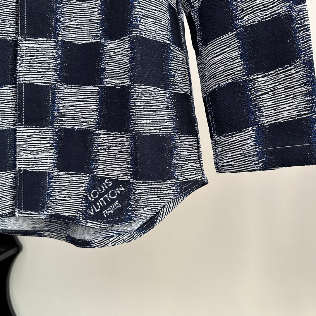 체인2호 / 루이비통 셔츠, 1V 24SS 블루 체커보드 라펠 롱안감
